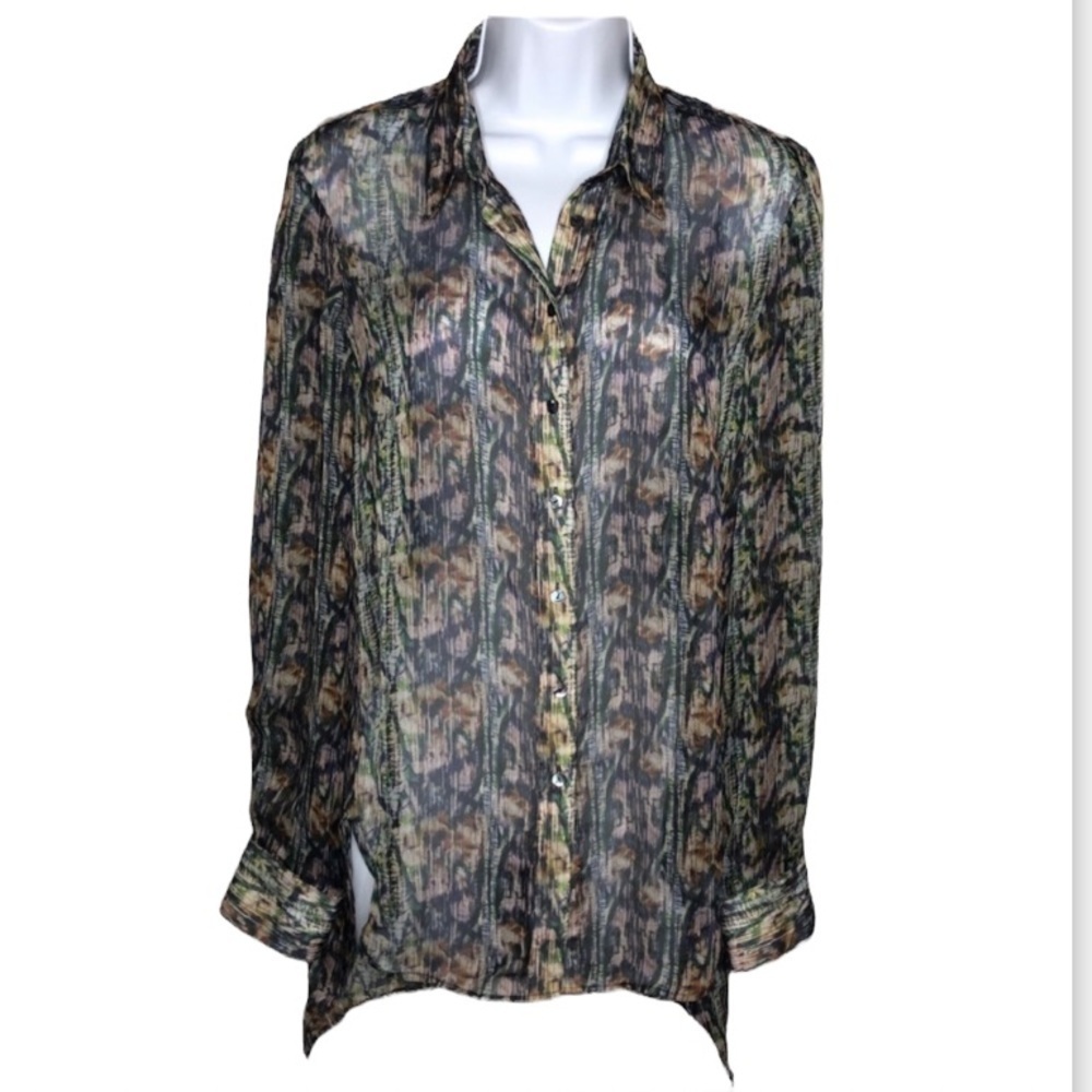 Theyskens' Theory Sheer Printed Silk Button Down